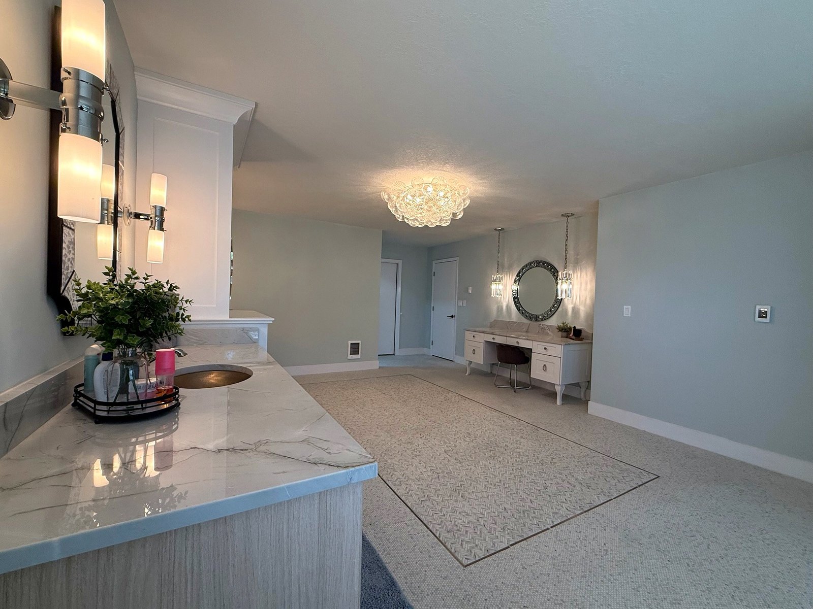 Master bathroom vanity and makeup area in Eagle's Bluff luxury estate