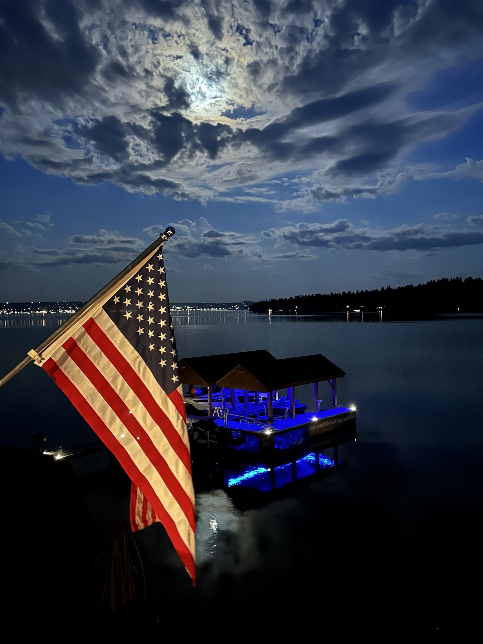 Panoramic view of Eagle's Bluff Lakeside House and Flathead Lake shoreline