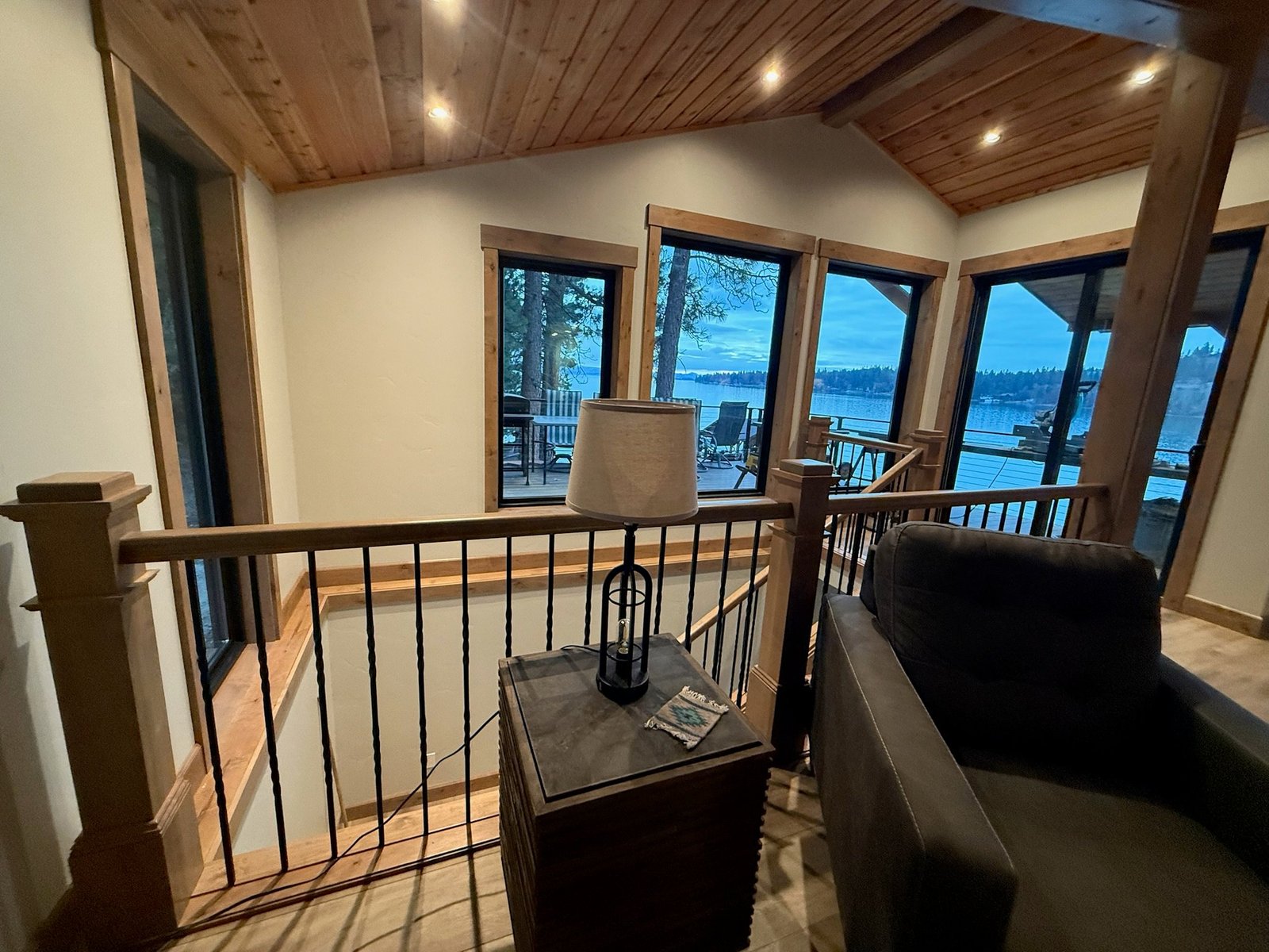 Outdoor living area at Eagle's Bluff Lakeside House on Flathead Lake