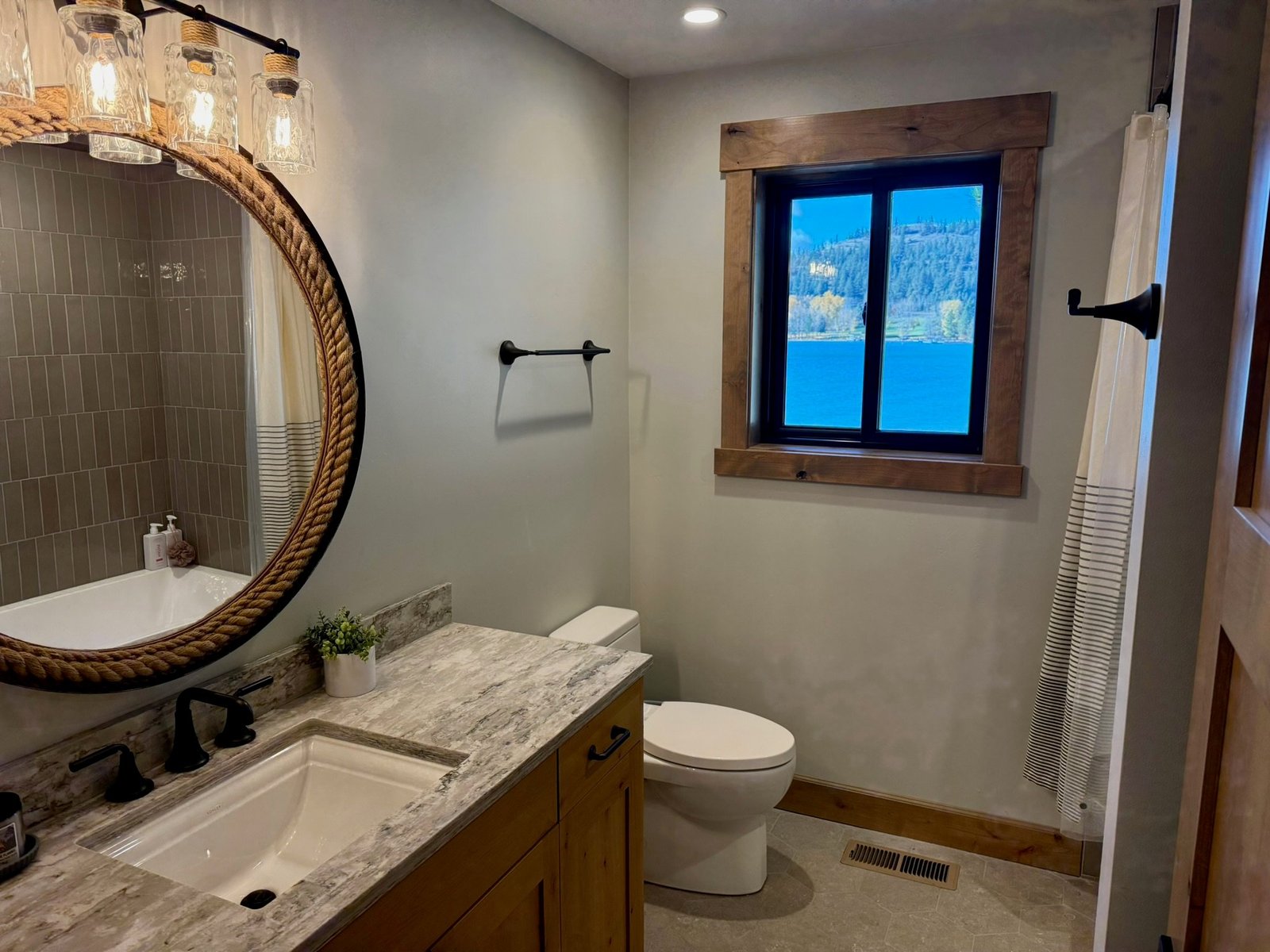 Freshly renovated 2025 interior of Eagle's Bluff Lakeside House on Flathead Lake